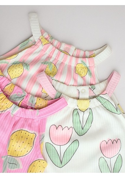 % 100 Pamuklu Soft Pembe Limon Baskılı 3'lü Romper Set fırsatları