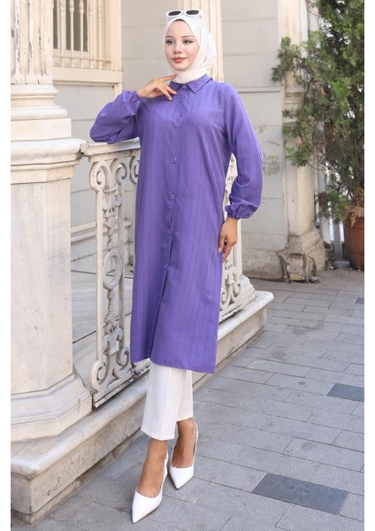 Yazlık Uzun Pamuklu Tunik Mor HM2109 fiyatları