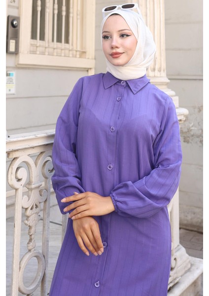 Yazlık Uzun Pamuklu Tunik Mor HM2109 modelleri