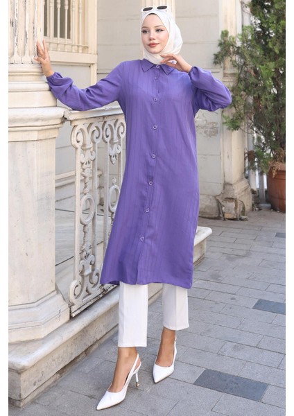 Yazlık Uzun Pamuklu Tunik Mor HM2109 indirimleri