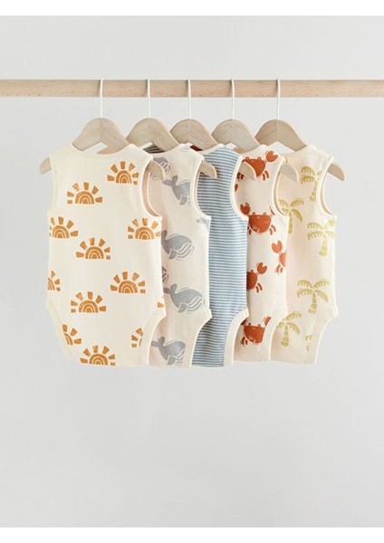 %100 Pamuklu Krem Deniz Temalı 5'li Body Zıbın Set fiyatları