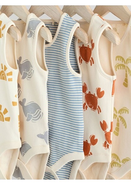 %100 Pamuklu Krem Deniz Temalı 5'li Body Zıbın Set modelleri