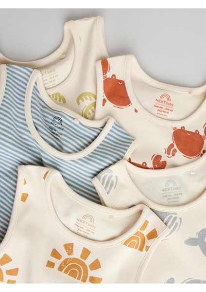 %100 Pamuklu Krem Deniz Temalı 5'li Body Zıbın Set fırsatları