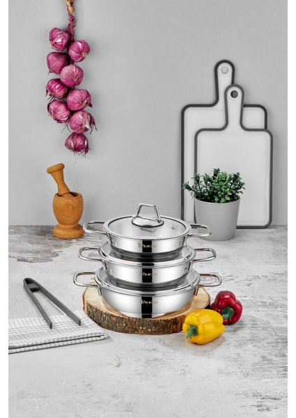 Paslanmaz Çelik Sahan Seti Silver Saplı 6 Parça