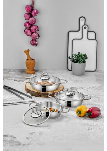 Paslanmaz Çelik Sahan Seti Silver Saplı 6 Parça fiyatları