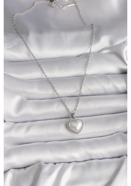 316L Çelik Gümüş Renk Zincir 3D Inci Kalp Model Kadın Kolye - PRT3500EB08869 fiyatları
