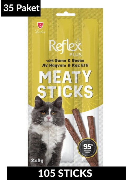 Meaty Sticks Av Hayvanı ve Kaz Etli Kedi Ödül Çubuğu 3X5GR Otuzbeş Paket fiyatları