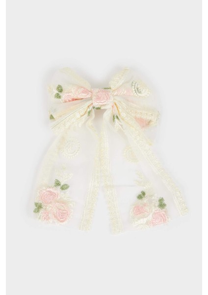 Kadın Kurdele Görünümlü Tüllü Gül Desenli Toka F7683AXNS