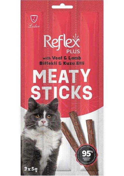 Meaty Sticks Biftekli ve Kuzu Etli Kedi Ödül Çubuğu 3X5GR Otuzbeş Paket