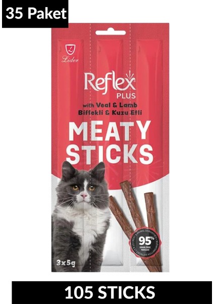 Meaty Sticks Biftekli ve Kuzu Etli Kedi Ödül Çubuğu 3X5GR Otuzbeş Paket fiyatları