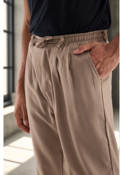 Bezayağı Kumaş Relax Fit Duble Paça Jogger Pantolon - Vizon fiyatları