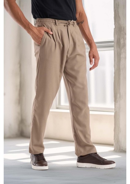 Bezayağı Kumaş Relax Fit Duble Paça Jogger Pantolon - Vizon modelleri