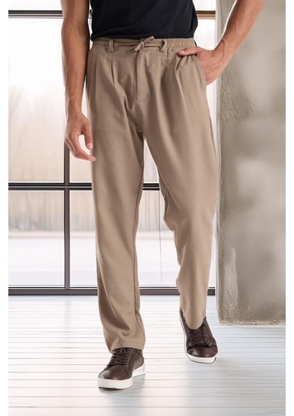 Bezayağı Kumaş Relax Fit Duble Paça Jogger Pantolon - Vizon indirimleri