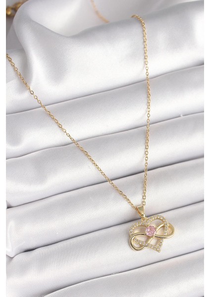 316L Çelik Gold Renk Zincir Zirkon Taşlı Sonsuzluk Kalp Model Kadın Kolye - PRT3500EB03967 fiyatları