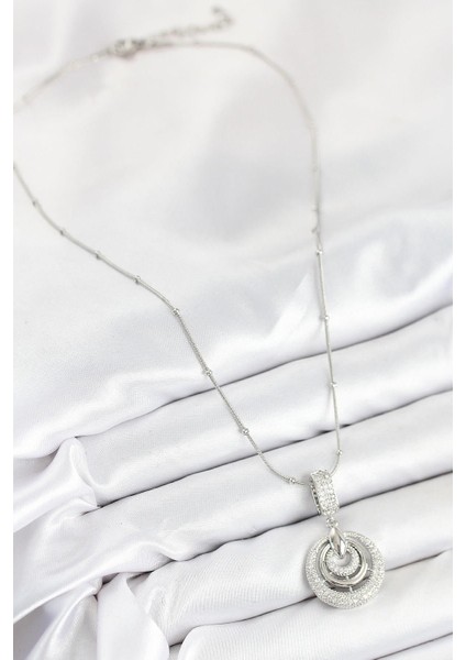 316L Çelik Zirkon Taşlı Çember Model Gümüş Renk Kadın Kolye - PRT3500EB08773 fiyatları