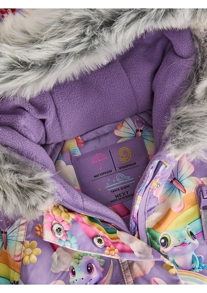 Lila Unicorn Desenli Tam Polar Astarlı Kapüşonlu Suya Dayanıklı Astronot Tulum fırsatları