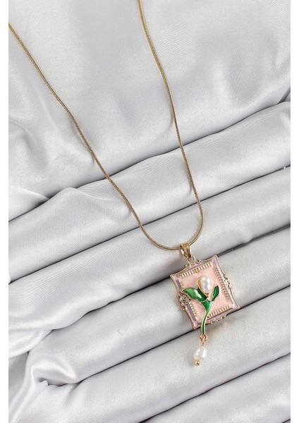 316L Çelik Zincir Pembe Sanatsal Portre Sallantılı Inci Detaylı Lale Model Gold Renk Kadın Kolye - PRT3500EB06434 fiyatları