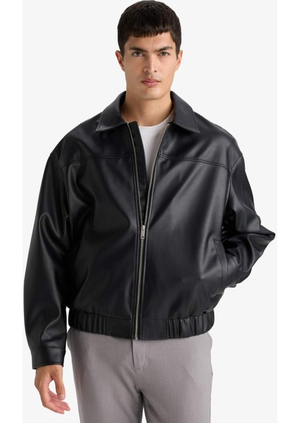 Su Geçirmez Oversize Geniş Kalıp Gömlek Yaka Fermuarlı Beli Lastikli Suni Deri Mont G0193AX25WN modelleri
