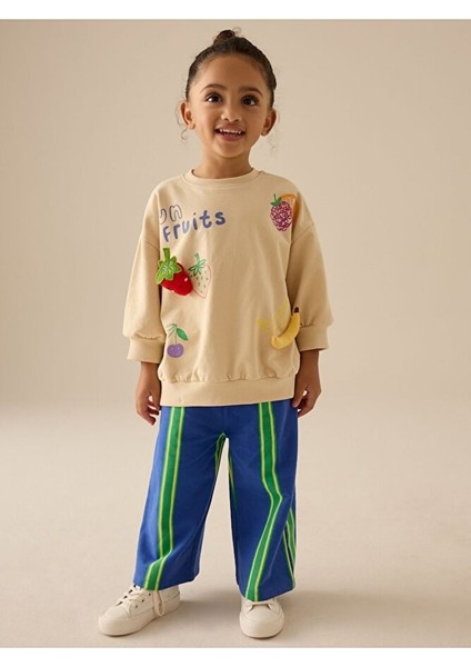 Pamuklu Krem Meyve Desenli Uzun Kollu Alt Üst Takım