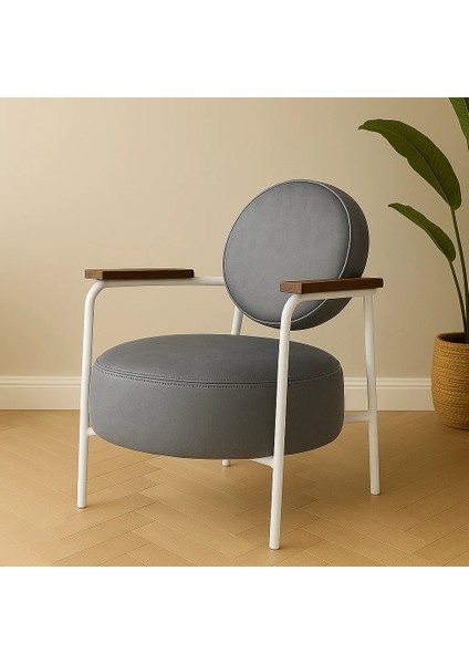 venüs Berjer Modern Tekli Koltuk - Deri Kumaş - Beyaz Metal Iskelet - Gri