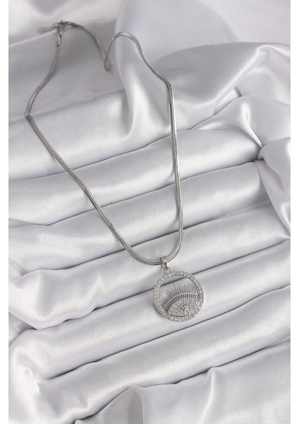 316L Çelik Gümüş Renk Italyan Zincir Zirkon Taşlı Göz Model Kadın Kolye - PRT3500EB03186 fiyatları