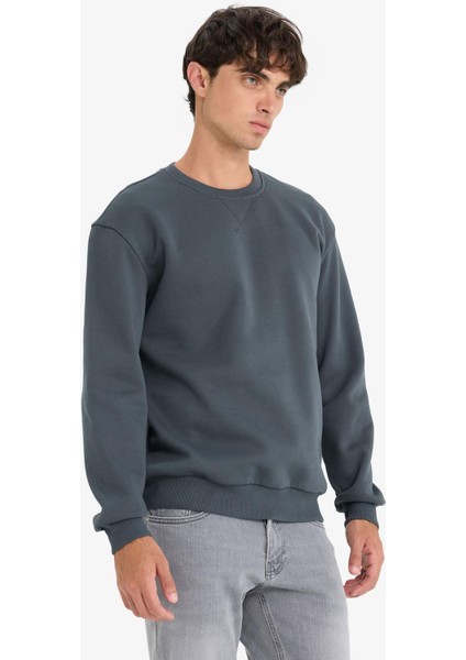 Regular Fit Bisiklet Yaka Basic Düz Kalın Sweatshirt modelleri