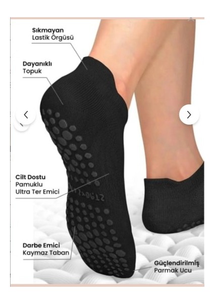 Kaydırmaz Tabanlı Unisex Siyah Yoga, Pilates Ve Tavaf Çorabı | Konforlu Nefes Alan Spor Patik Çorap