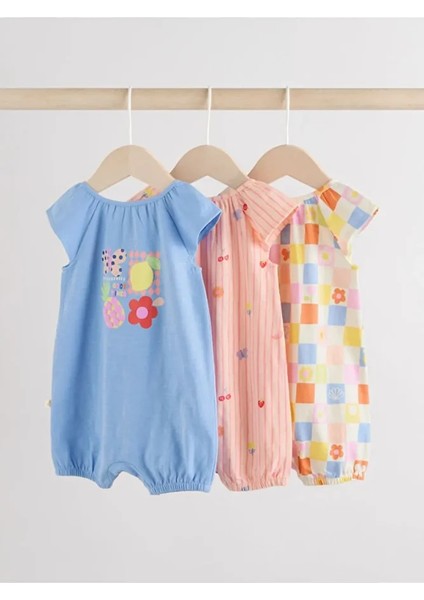 %100 Pamuklu Pembe Mavi Çiçek Desenli 3'lü Romper Set fiyatları