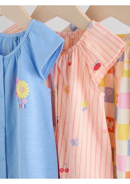 %100 Pamuklu Pembe Mavi Çiçek Desenli 3'lü Romper Set modelleri