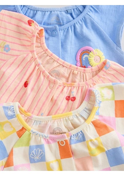 %100 Pamuklu Pembe Mavi Çiçek Desenli 3'lü Romper Set fırsatları