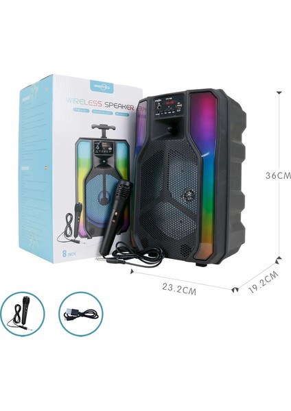 GTS-1958 Rgb Işıklı Mikrofonlu 8" Bluetooth Hoparlör – Taşınabilir Karaoke Sistemi fırsatları