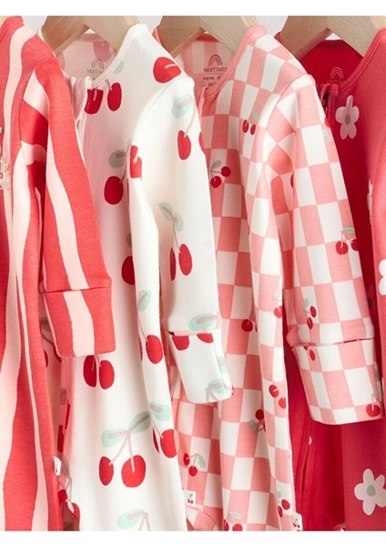 100% Pamuklu Kiraz Desenli Ayaksız 4'lü Tulum Set modelleri