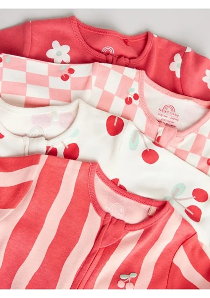 100% Pamuklu Kiraz Desenli Ayaksız 4'lü Tulum Set fırsatları