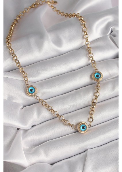 316L Çelik Gold Renk Zincir Nazar Boncuk Model Kadın Kolye - PRT3500EB04119 fiyatları