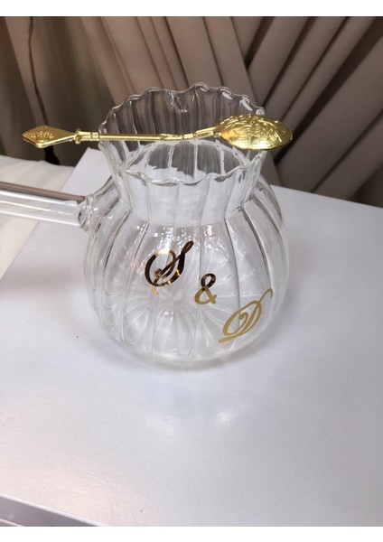 Turuncu Harfli Cam Cezve, Kişiye Özel, Nişan ve Damat Sözleri ile Şık Tasarım