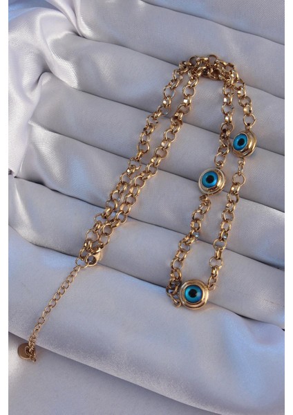 316L Çelik Gold Renk Nazar Boncuk Model Kolye - PRT3500EB01883 fiyatları