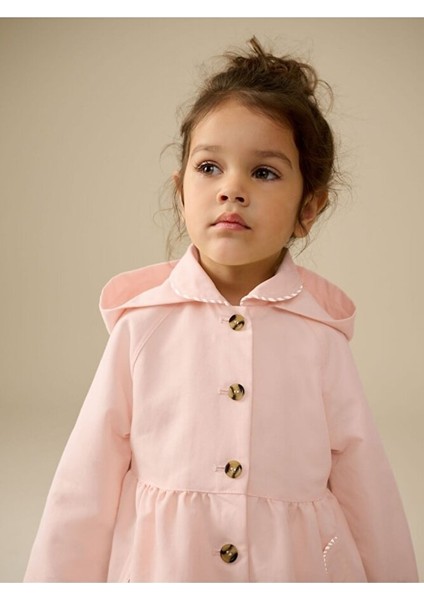 Pamuklu Toz Pembe Suya Dayanıklı Kapüşonlu Trençkot / Mont modelleri