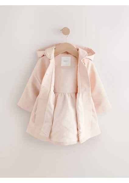 Pamuklu Toz Pembe Suya Dayanıklı Kapüşonlu Trençkot / Mont fırsatları