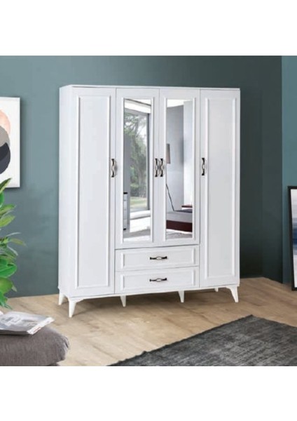 Bera Beyaz 4 Kapılı Elmas Dolap