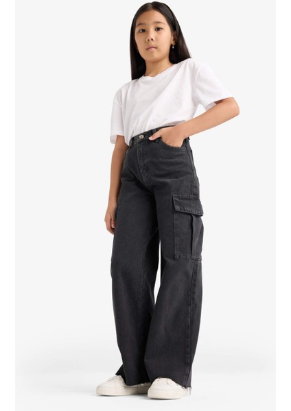 Kız Çocuk Wide Leg Kargo Geniş Paça Jean Pantolon E7323A825AU