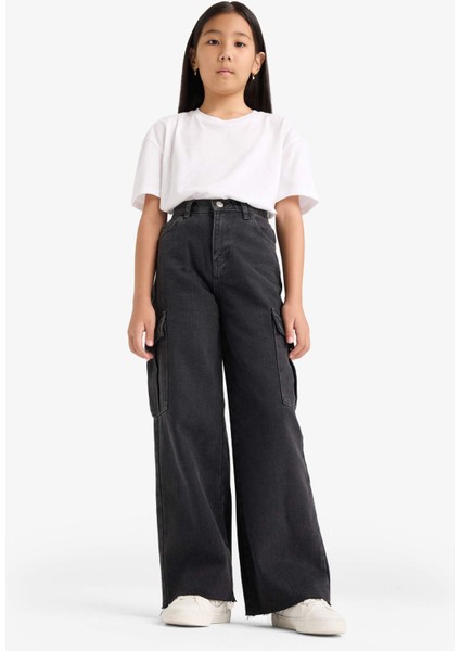 Kız Çocuk Wide Leg Kargo Geniş Paça Jean Pantolon E7323A825AU fiyatları
