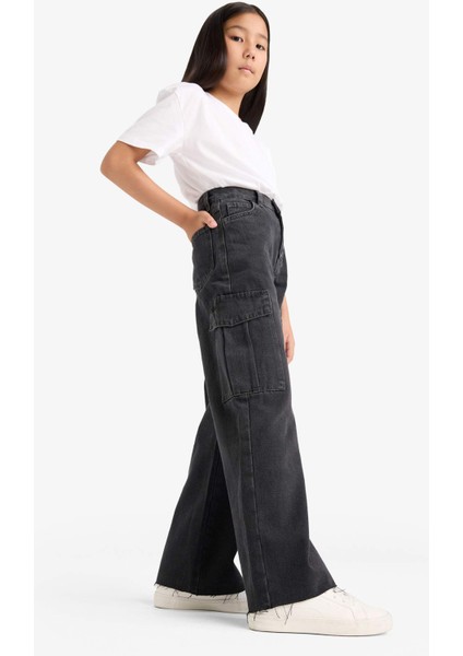 Kız Çocuk Wide Leg Kargo Geniş Paça Jean Pantolon E7323A825AU modelleri