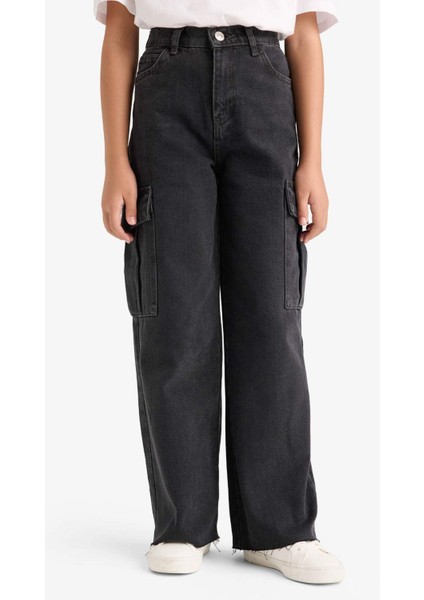 Kız Çocuk Wide Leg Kargo Geniş Paça Jean Pantolon E7323A825AU fırsatları