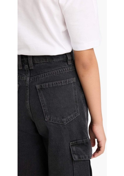 Kız Çocuk Wide Leg Kargo Geniş Paça Jean Pantolon E7323A825AU