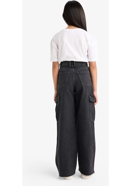 Kız Çocuk Wide Leg Kargo Geniş Paça Jean Pantolon E7323A825AU