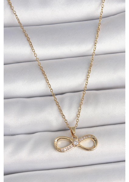 316L Çelik Gold Renk Zincir Zirkon Taşlı Sonsuzluk Model Kadın Kolye - PRT3500EB05668