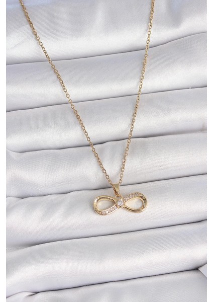 316L Çelik Gold Renk Zincir Zirkon Taşlı Sonsuzluk Model Kadın Kolye - PRT3500EB05668 fiyatları