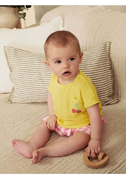 Pamuklu Sarı Pembe Çiçek Desenli Kısa Kollu Alt Üst Takım modelleri