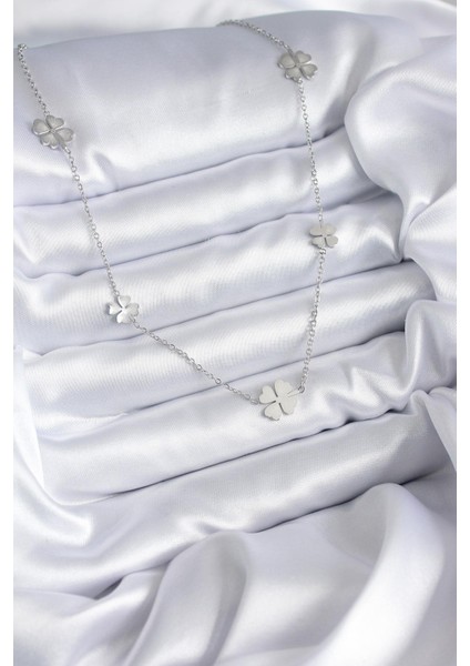 316L Çelik Zincir Gümüş Renk Yonca Model Kadın Kolye - PRT3500EB05868 fiyatları