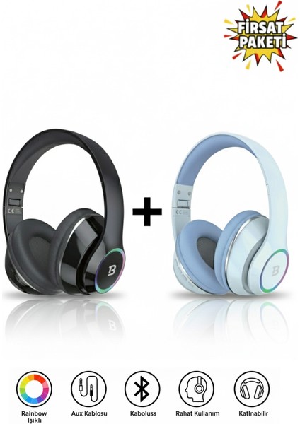 Kablosuz Kulaküstü Siyah-Mavi Bluetooth Kulaklık Stereo-Mikrofon-Aux Sd Kart HK-035
